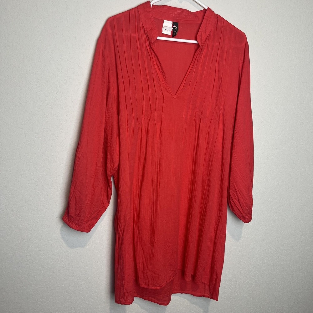 Lauren Ralph Lauren Dress Womens L Red Solid V Neck 3/4 Sleeve Shift Tunic Short - Picture 1 of 5